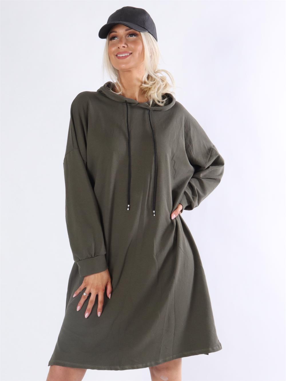 Safia - Armygrøn lang simpel hoodie kjole